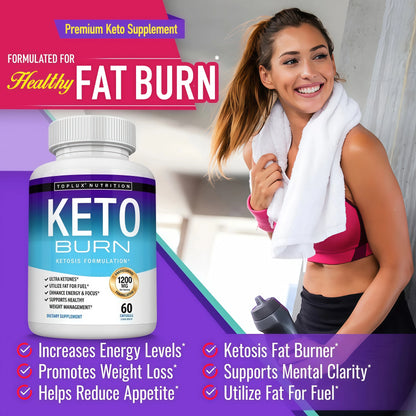 Toplux Keto Burn Pills Ketosis Weight Loss - 1200 Mg Ultra Advanced Natural Ketogenic Fat Burner Using Ketone Diet for Men Women 60 Capsules Supplemen