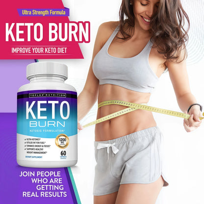 Toplux Keto Burn Pills Ketosis Weight Loss - 1200 Mg Ultra Advanced Natural Ketogenic Fat Burner Using Ketone Diet for Men Women 60 Capsules Supplemen