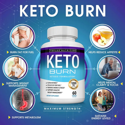 Toplux Keto Burn Pills Ketosis Weight Loss - 1200 Mg Ultra Advanced Natural Ketogenic Fat Burner Using Ketone Diet for Men Women 60 Capsules Supplemen